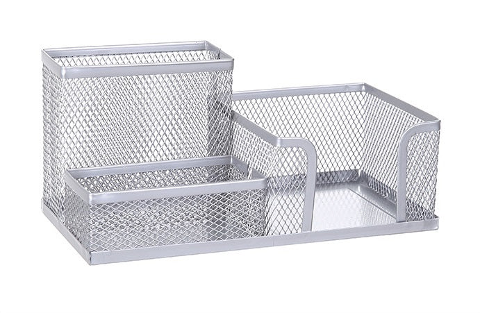 Silver Metal Mesh Three-Section Desk Organizer