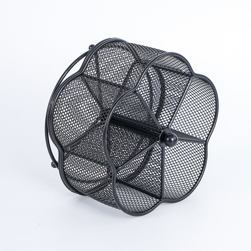 Black Metal Mesh Rotating Pen Holder
