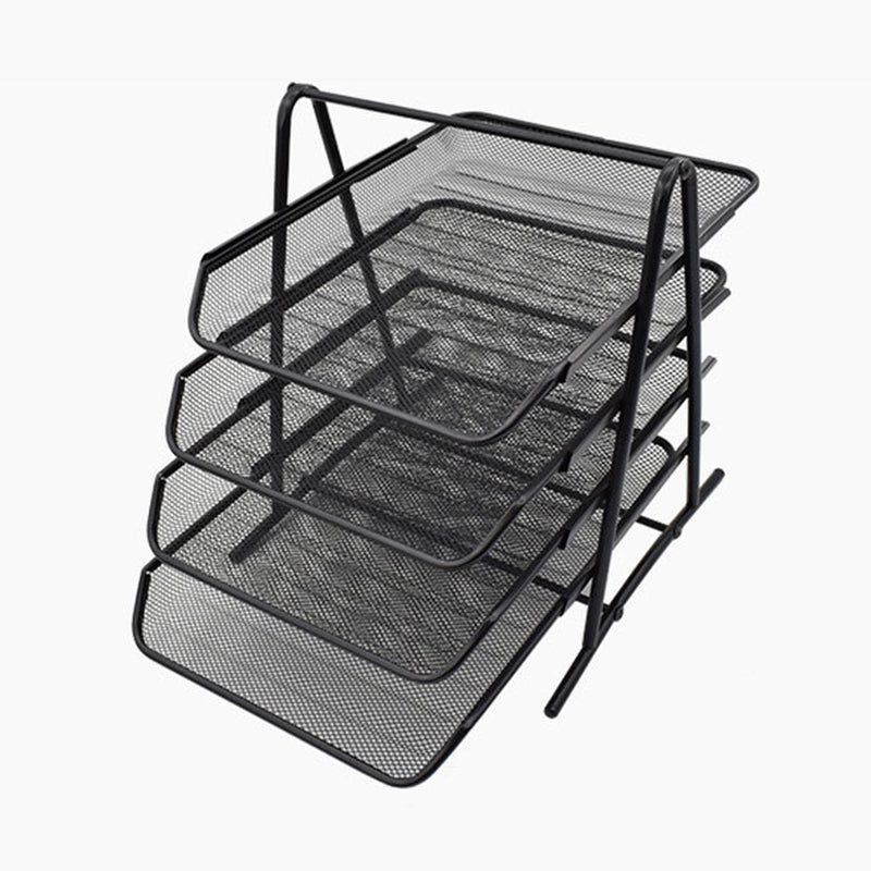 Black Four-Tier Metal Mesh File Tray