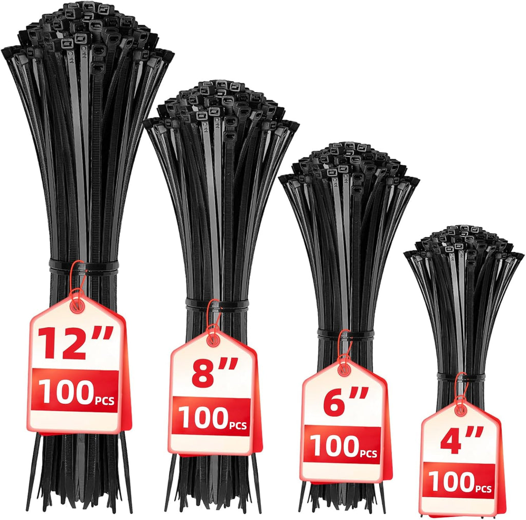 Mixed Length Cable Zip Ties, Pack of 400