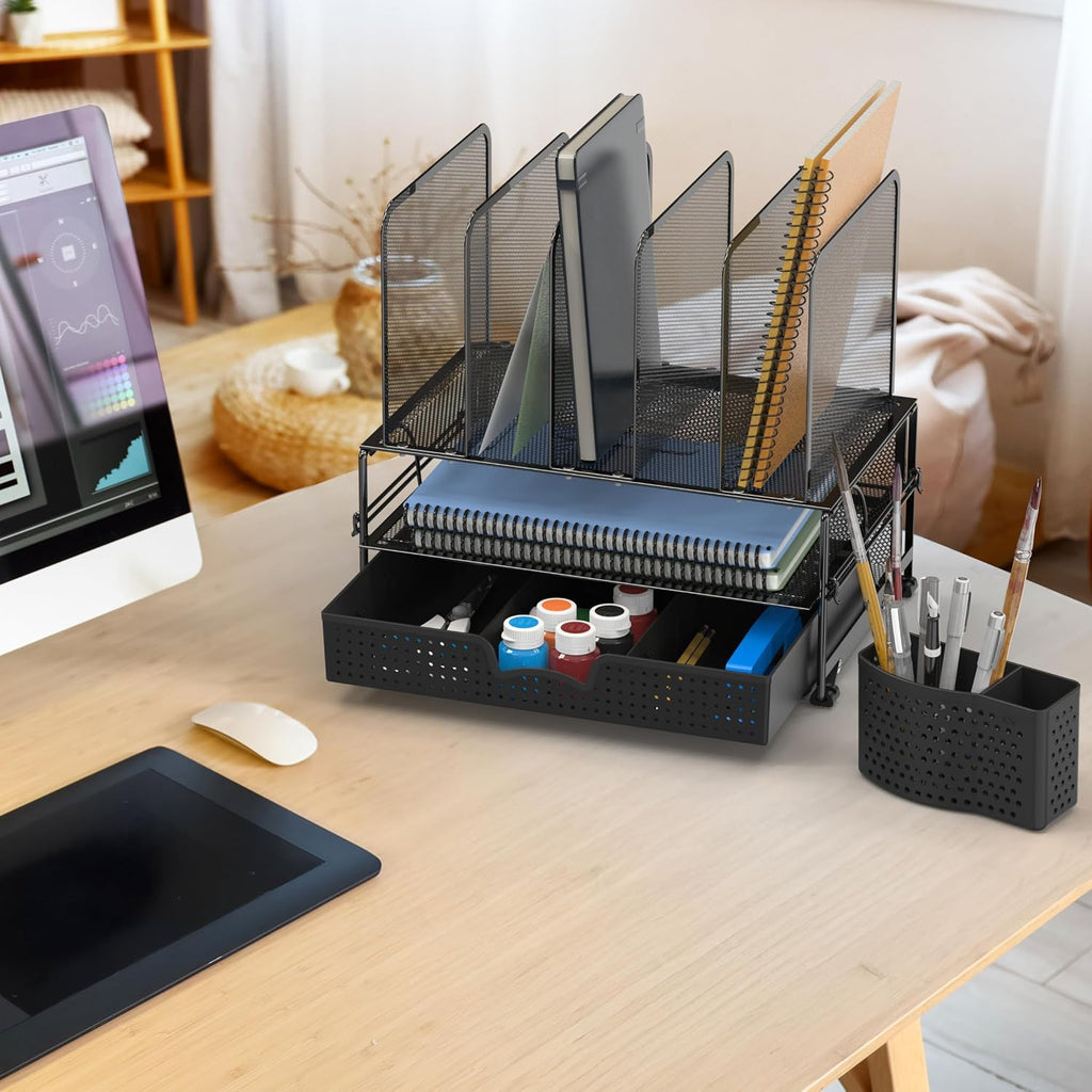 Black Desktop File Organizer with Drawer