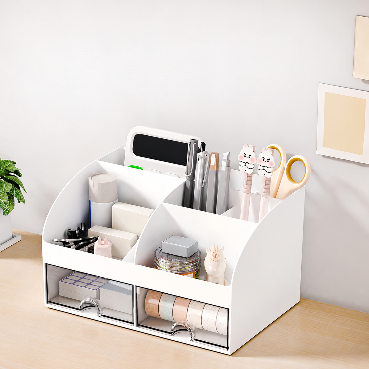 White Desk Organizer with Two Drawers