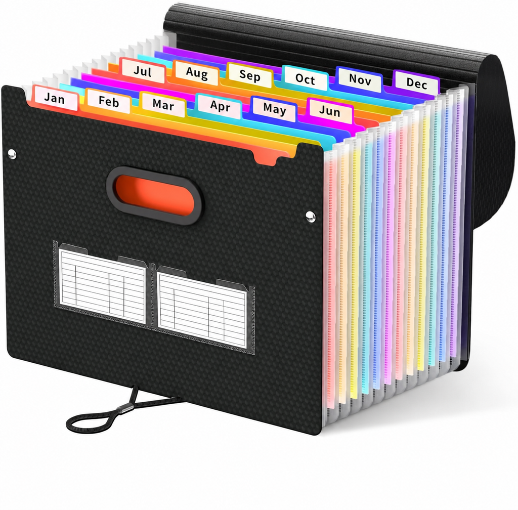 Black Expanding File Organizer with Rainbow Dividers