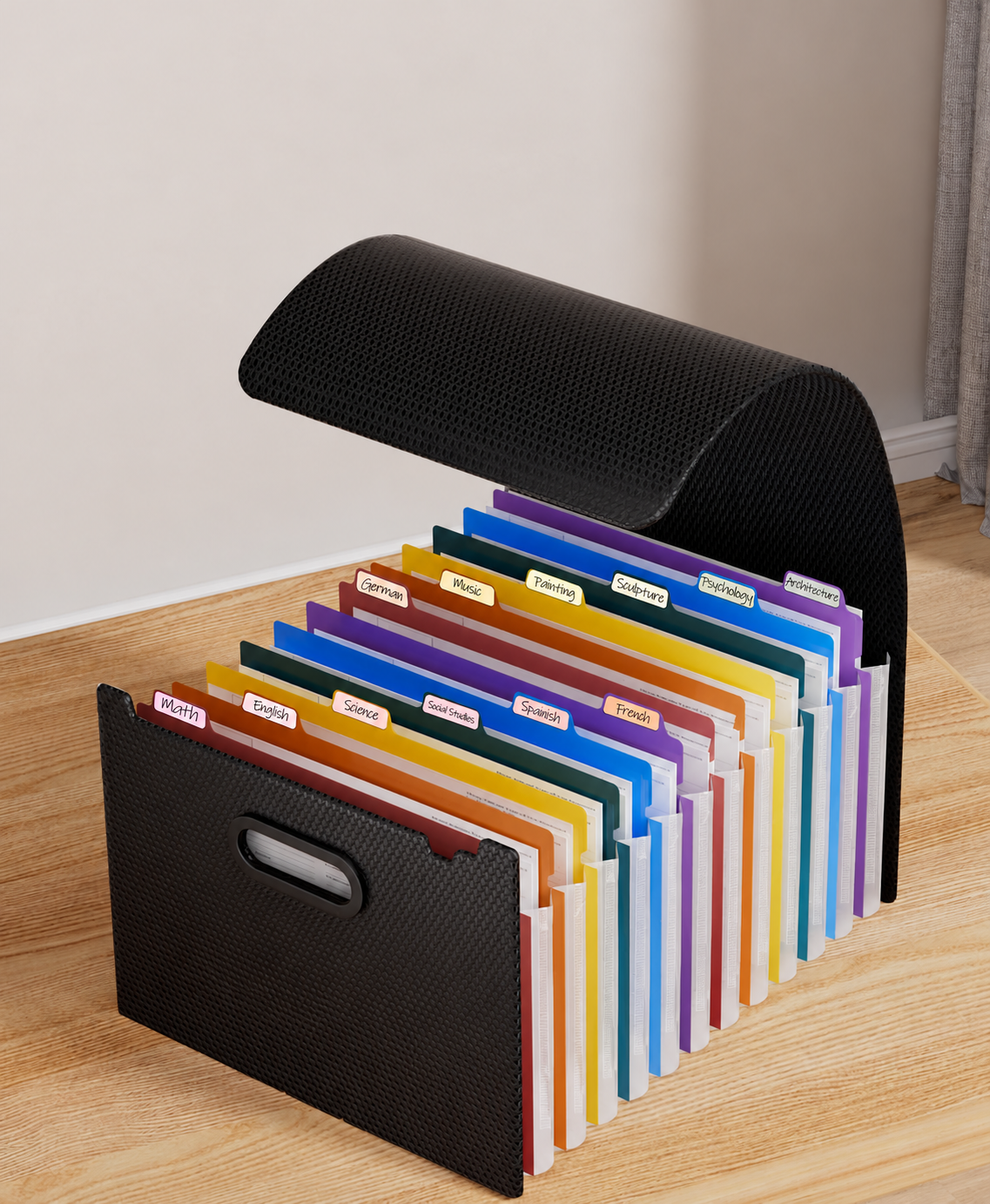 Black Expanding File Organizer with Rainbow Dividers