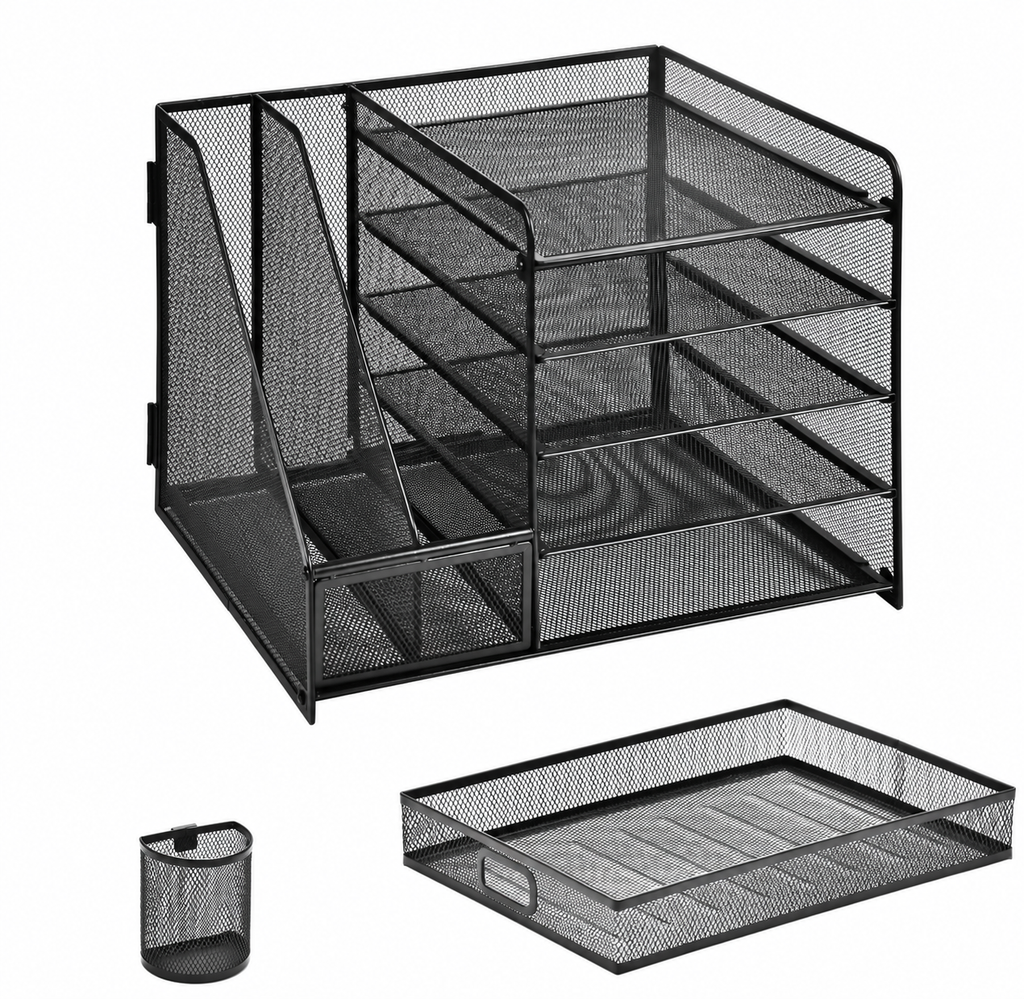 Black Mesh Desktop File Organizer