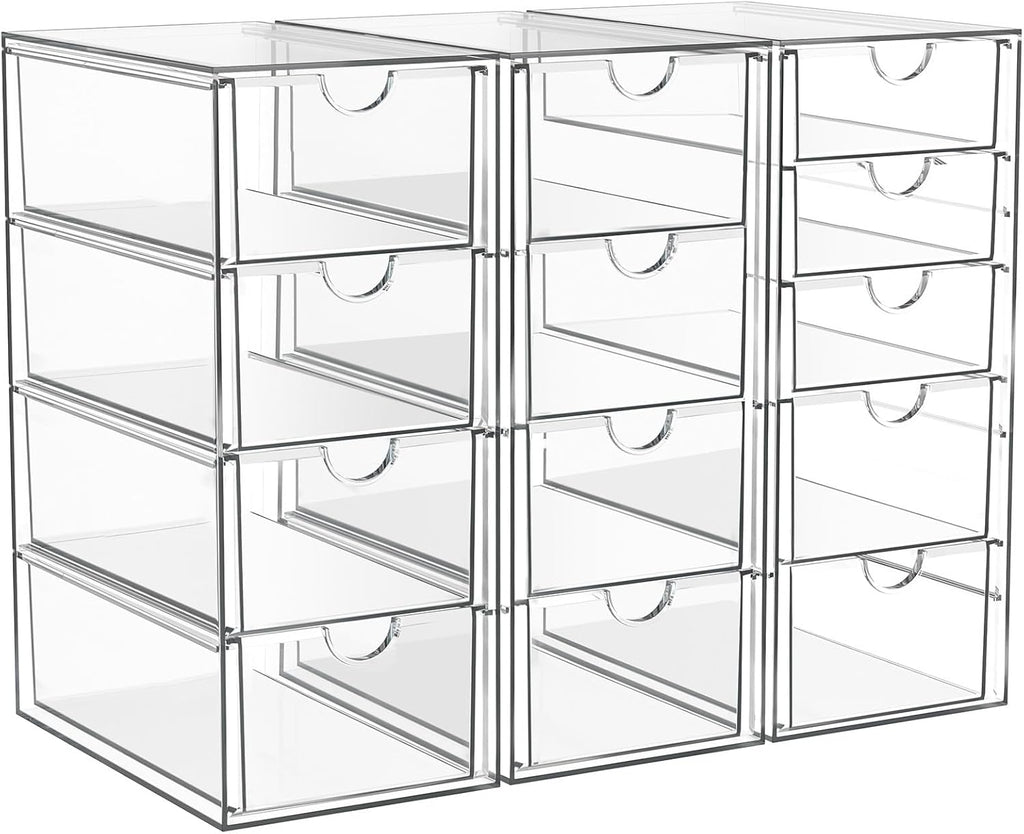 Clear Acrylic Desktop Drawer Organizer, 13 Drawers