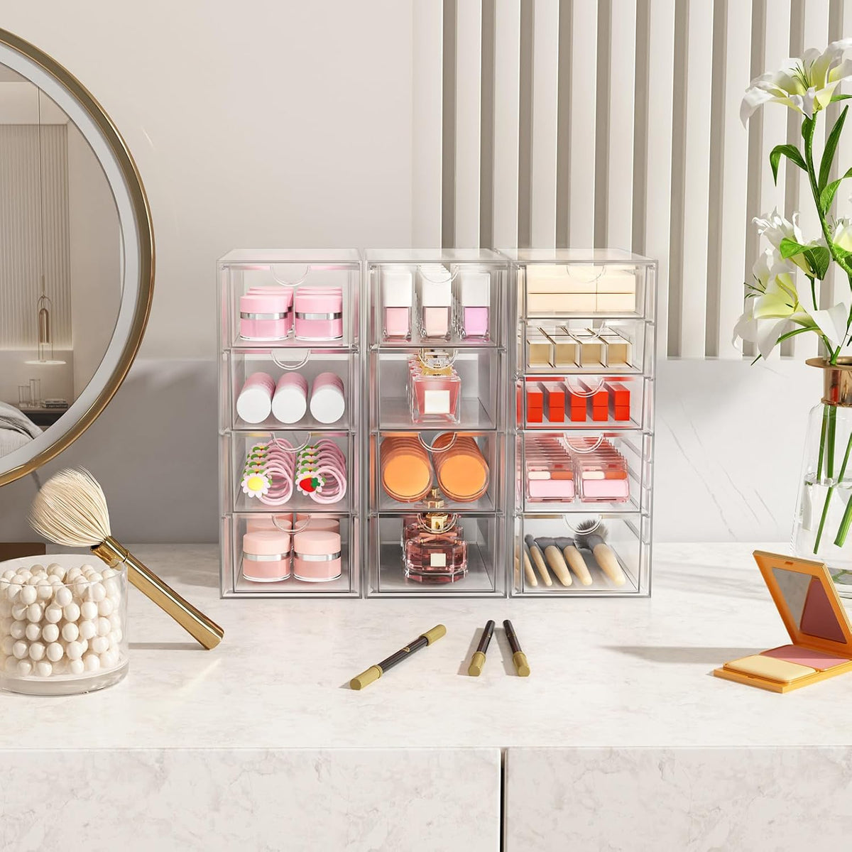 Clear Acrylic Desktop Drawer Organizer, 13 Drawers