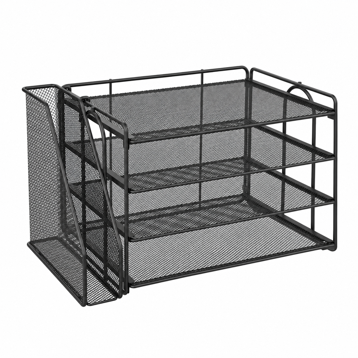 Black Four-Tier Paper Organizer With Magazine Holder