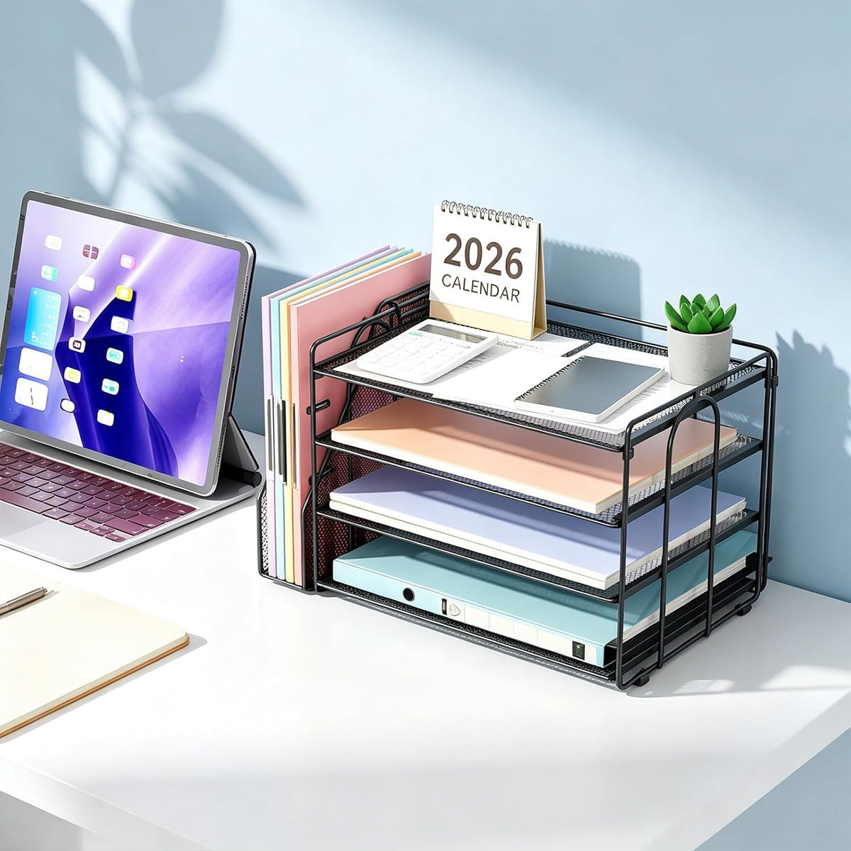 Black Four-Tier Paper Organizer With Magazine Holder