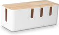 White Cable Management Box with Wood-Style Lid