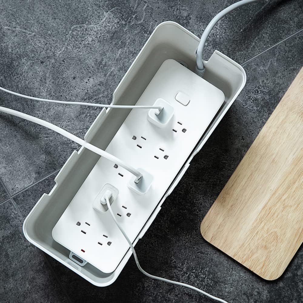 White Cable Management Box with Wood-Style Lid