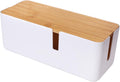 White Cable Management Box with Bamboo Lid