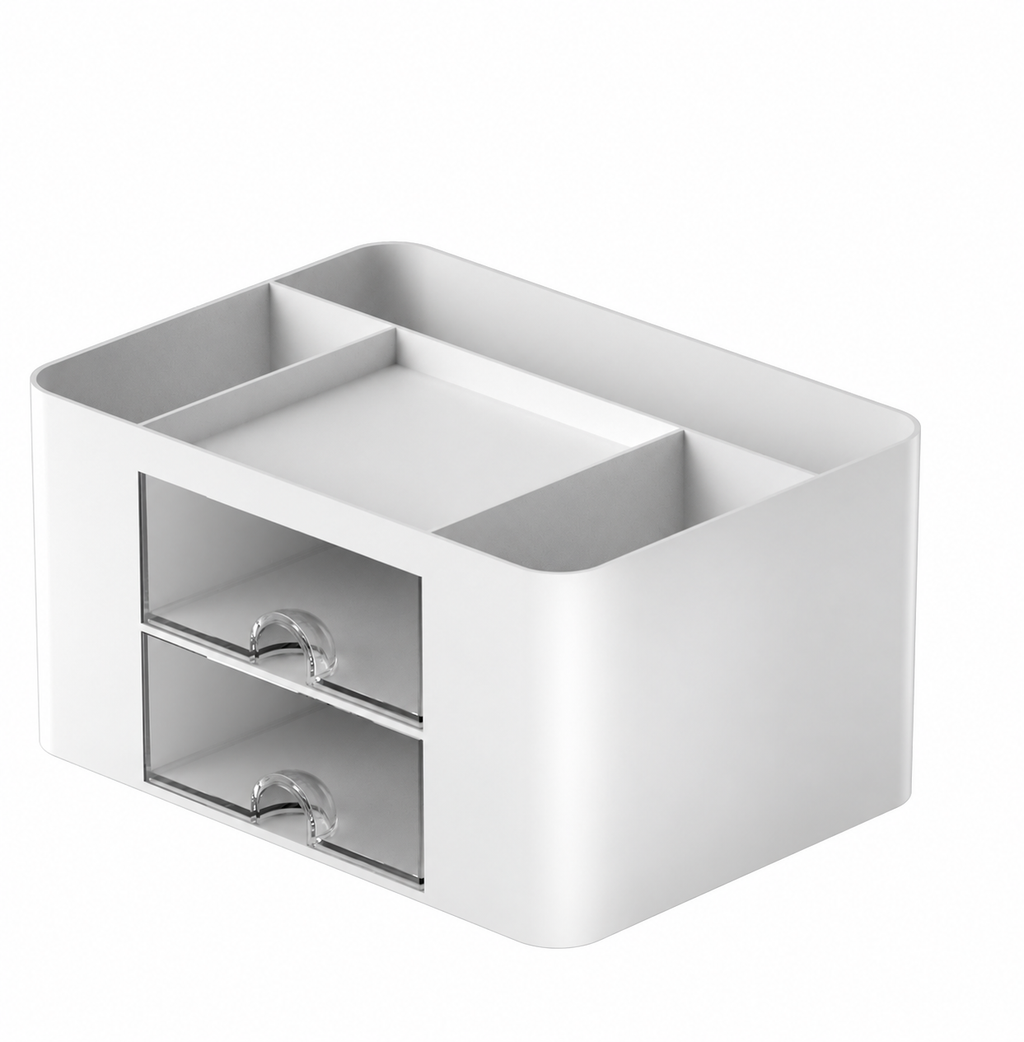 White Desk Organizer with Two Drawers