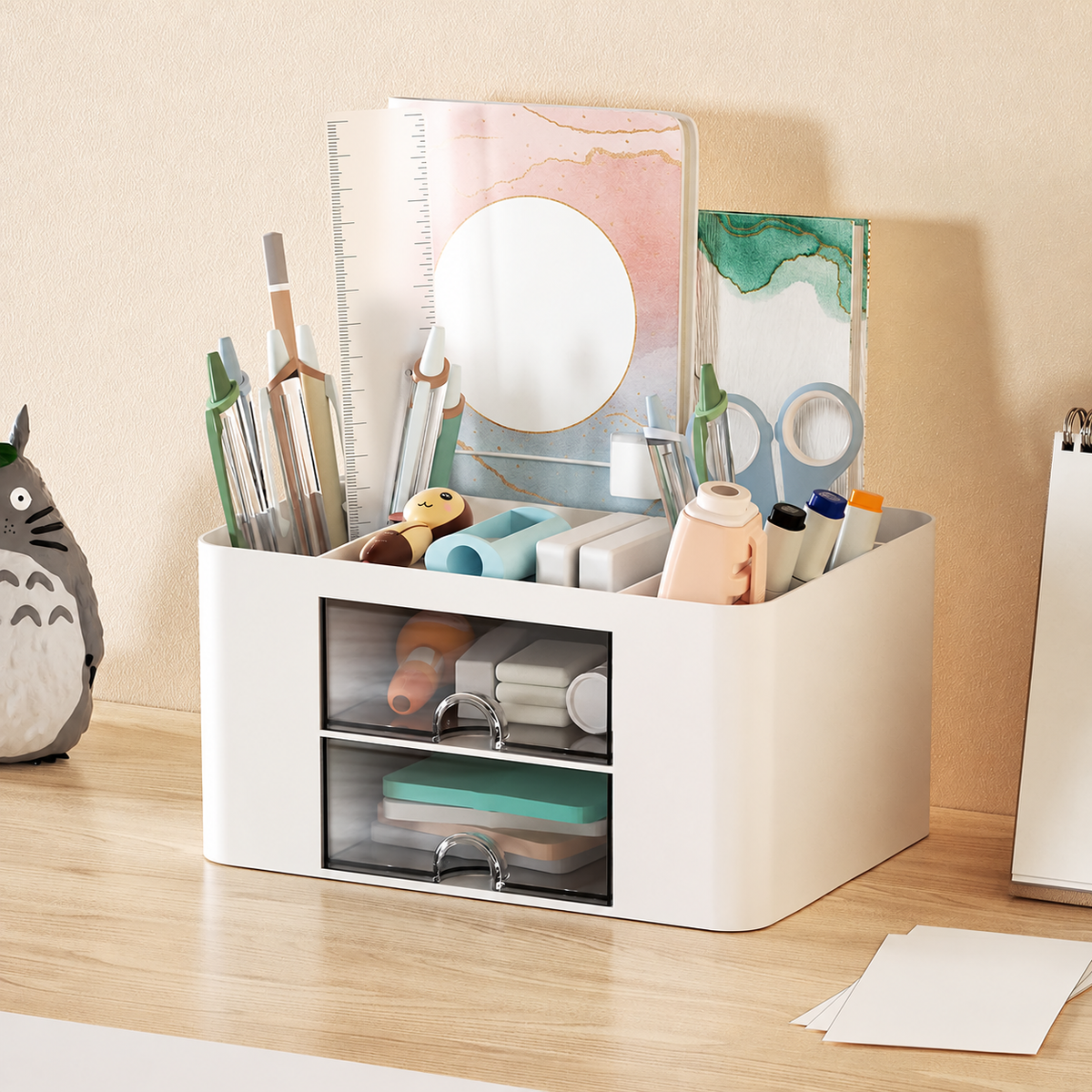 White Desk Organizer with Two Drawers