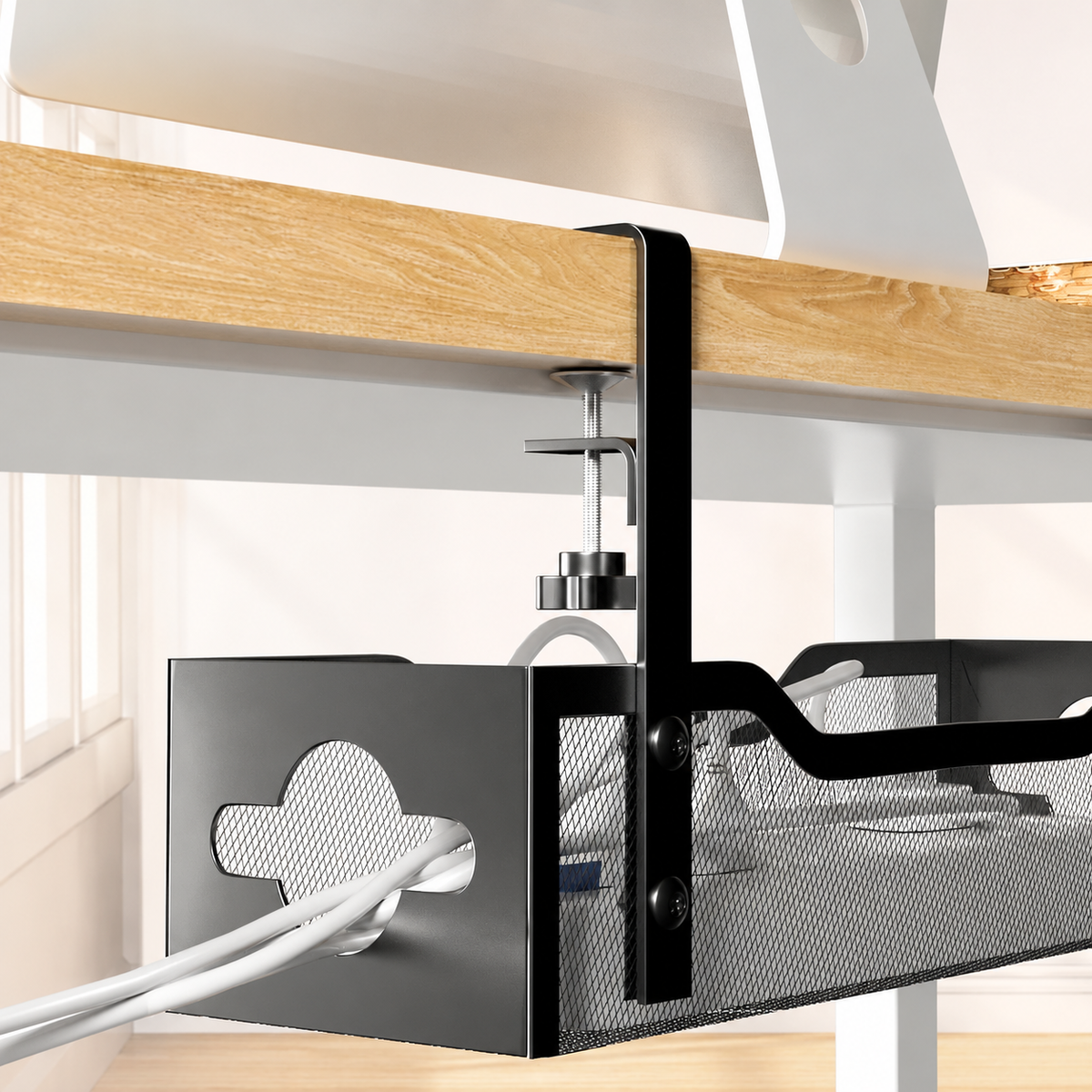 Black Metal Under-Desk Cable Tray