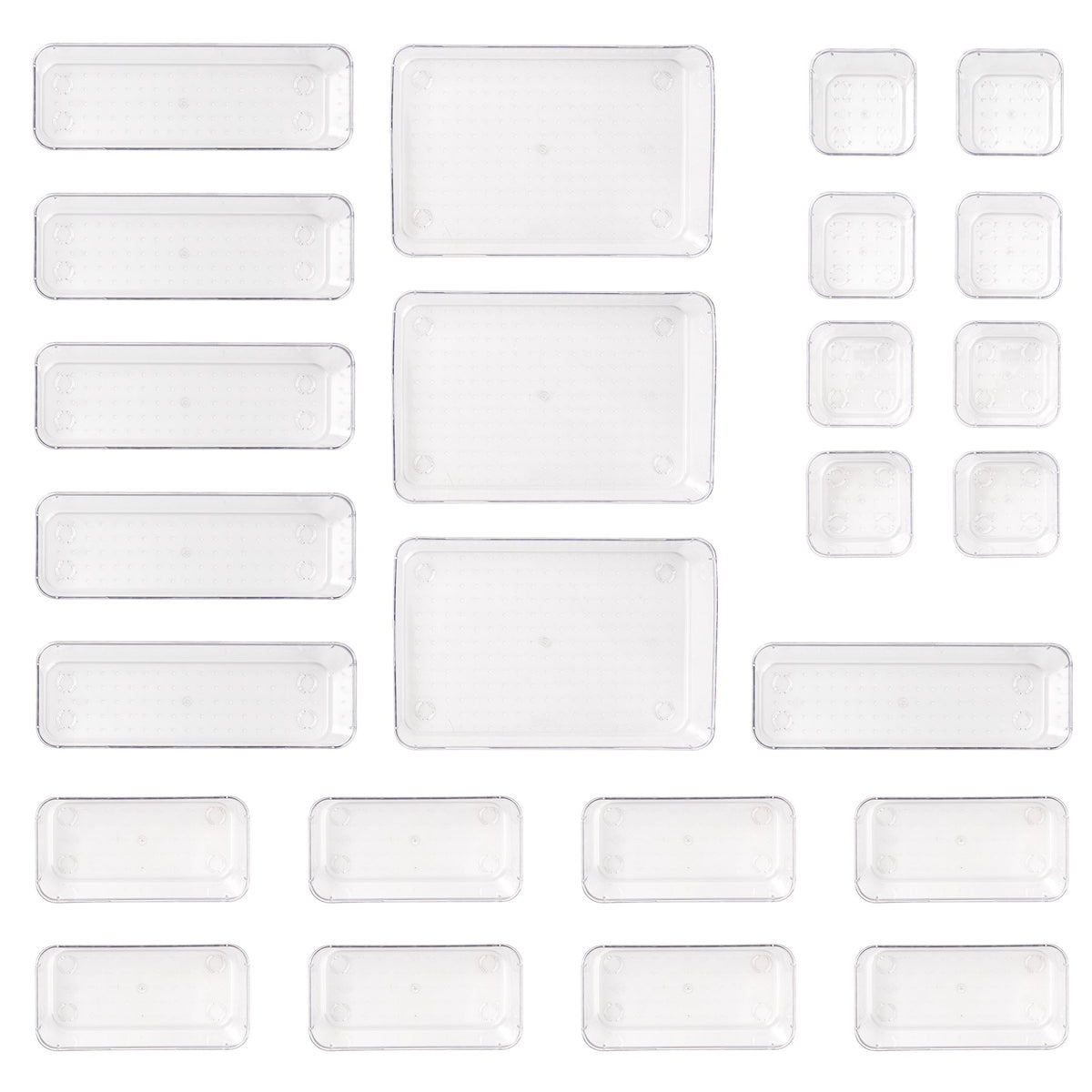 Clear 25-Piece Drawer Organizer Tray Set