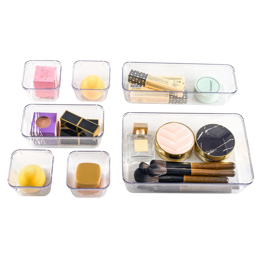 Clear 25-Piece Drawer Organizer Tray Set