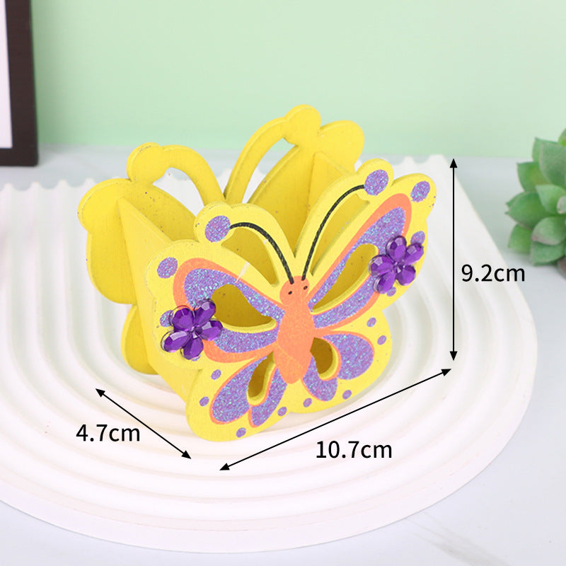 Yellow Butterfly Plywood Pen Holder Set