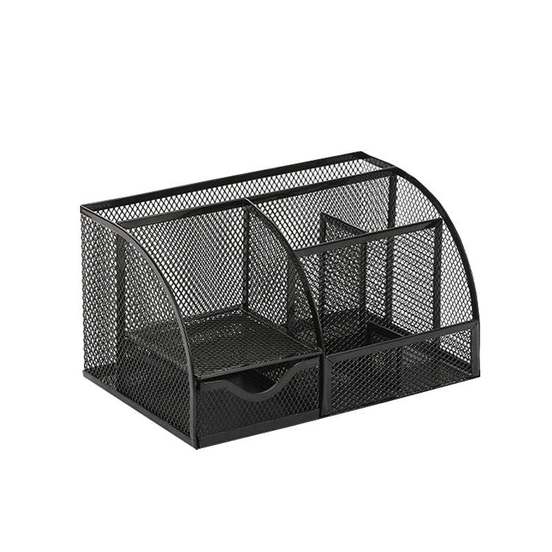 Black Seven-Compartment Mesh Desk Organizer